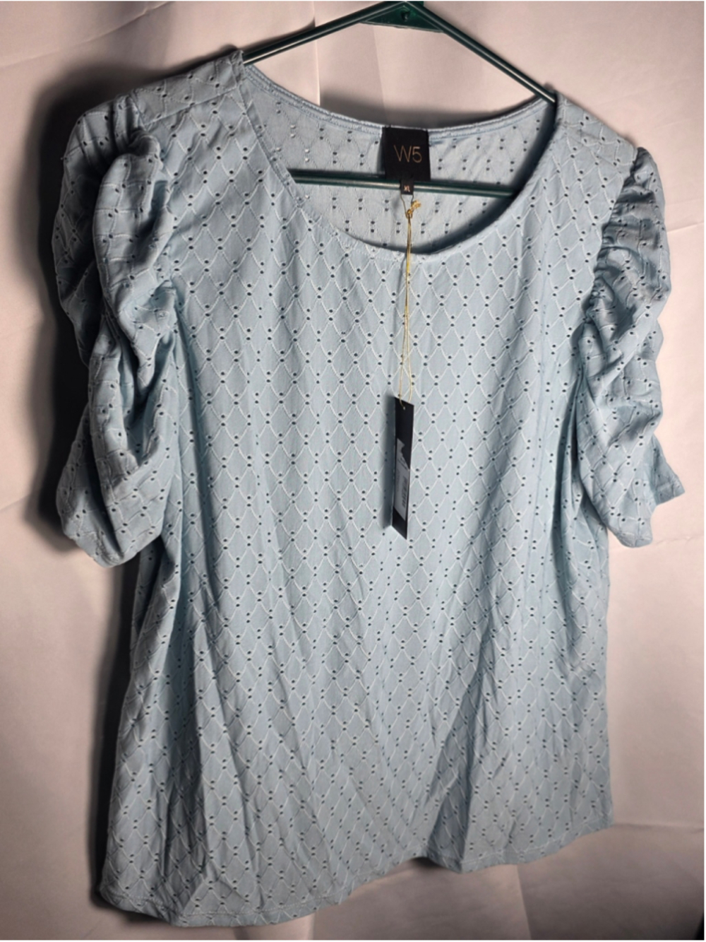 Women's W5 Eyelet Blouse Light Blue Size XL Cottagecore trendy beach